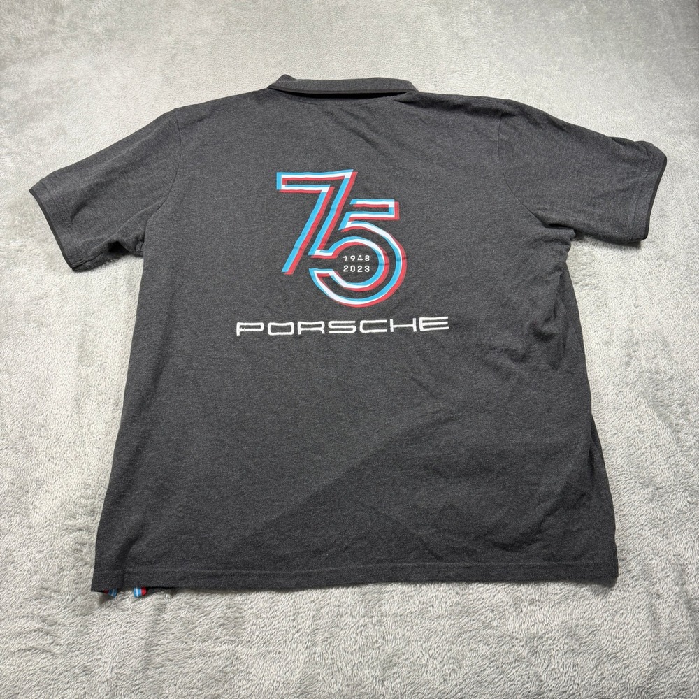 Porsche Polo Shirt Mens XL Dark Gray 75th Anniversary 1948-2023‎